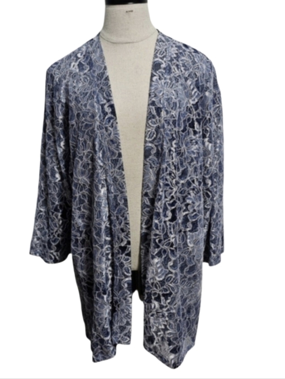 Chicos Travelers Lace Open Front Blue Fairycore Jacket Sz Large Chicos 2